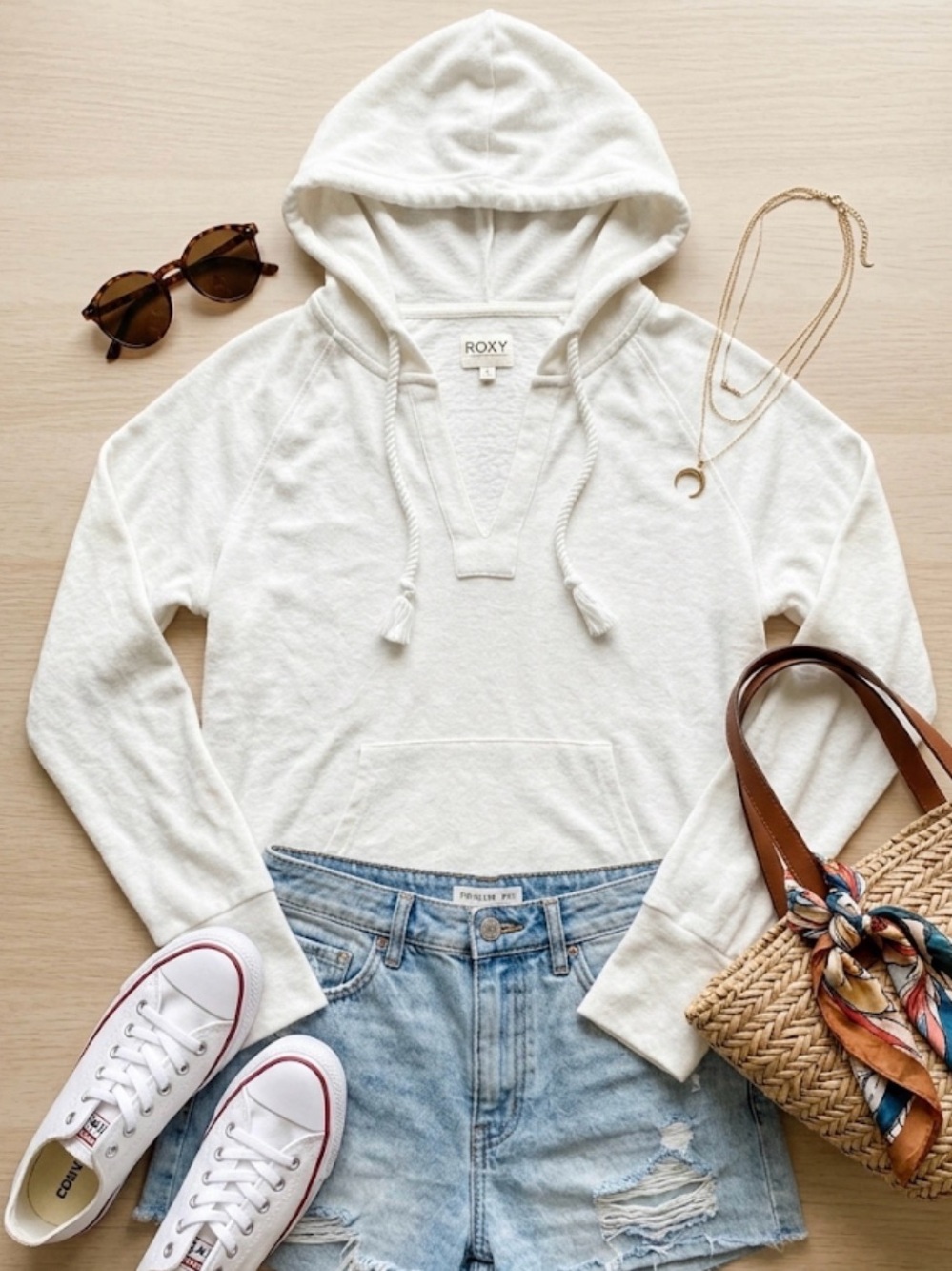 Roxy Women's Cream Hooded Pullover Sweatshirt